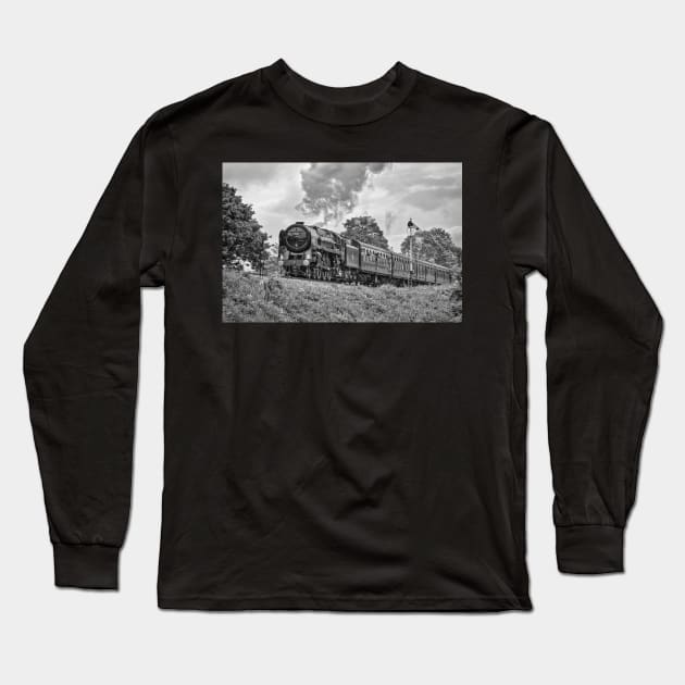 70013 Oliver Cromwell - Black and White Long Sleeve T-Shirt by SteveHClark